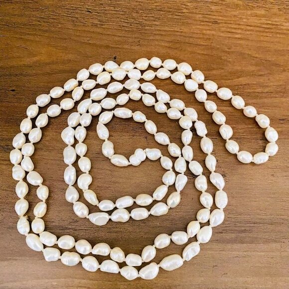 Vintage Freshwater Pearls Natural Classic Pearls Long Necklace 58" - Picture 5 of 6